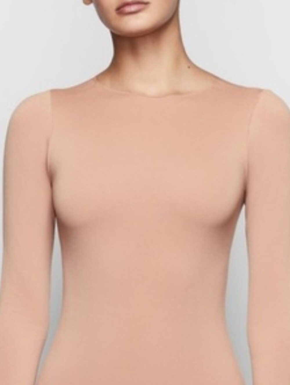 Unlabeled Long Sleeve Scoop Neck Jumpsuit - Nude of Two